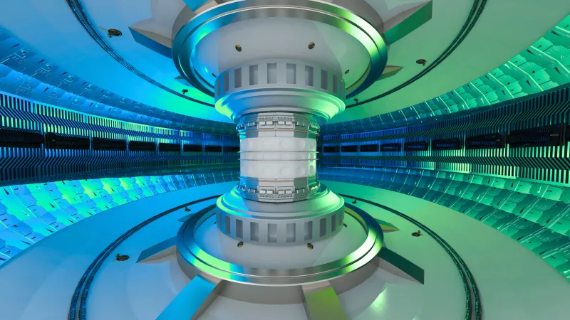 Futurisztikus ábrázolás egy nukleáris reaktorról.